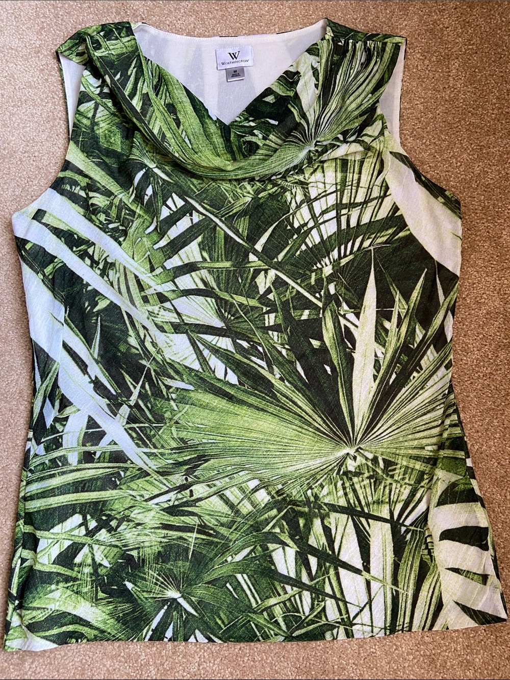 Worthington Green Palm-Print Sleeveless Tank